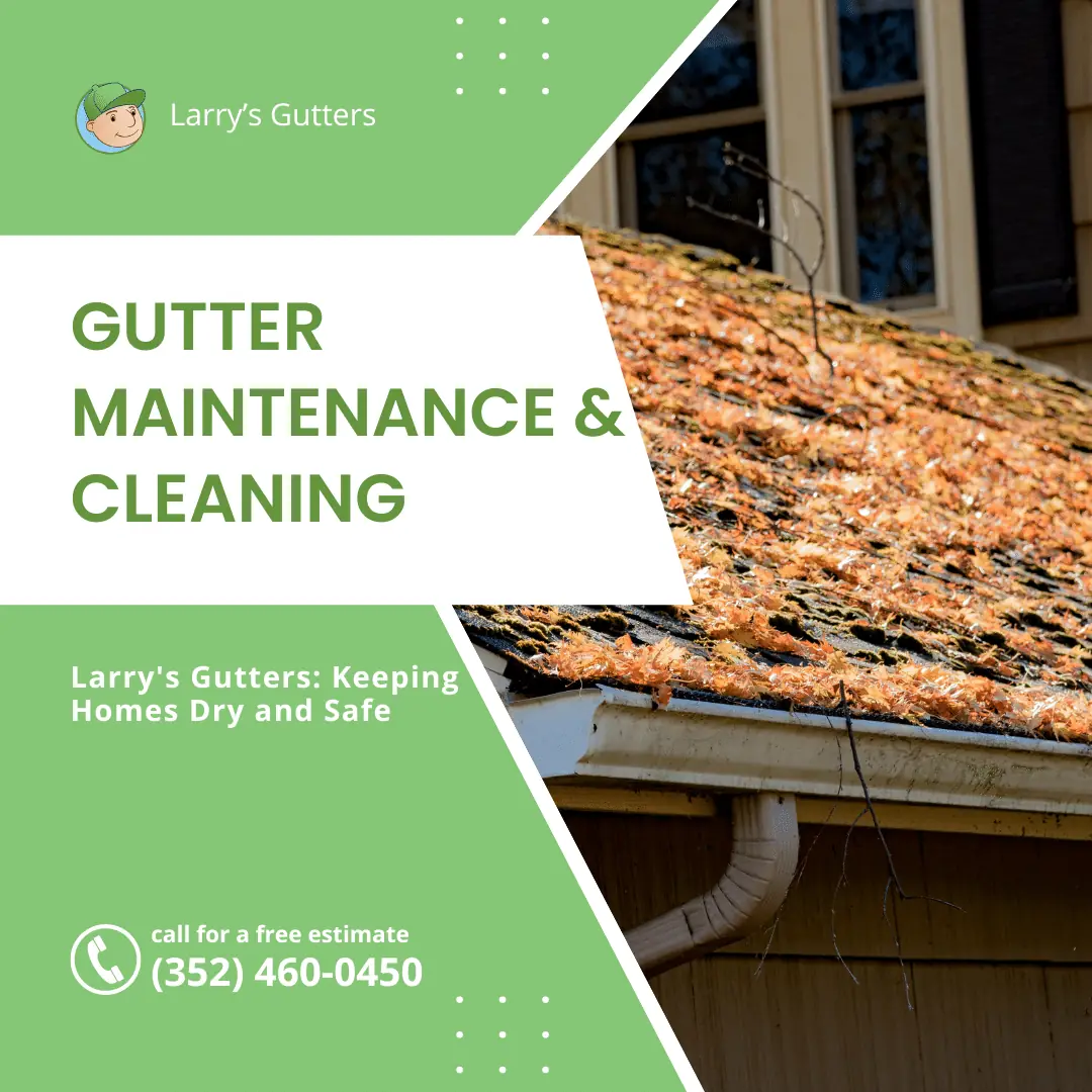 Larry's Gutters gutter maintenance and cleaning graphic with the phone number (352) 460-0450