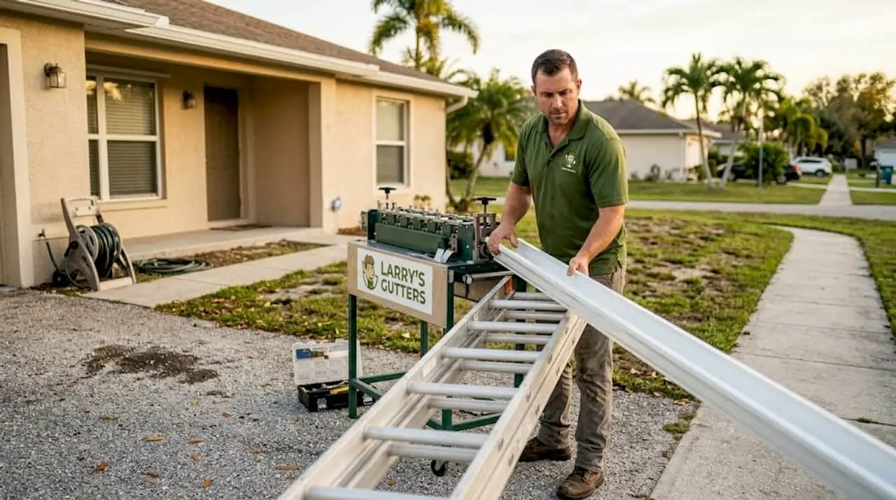 Contractor installs seamless gutters on Florida house