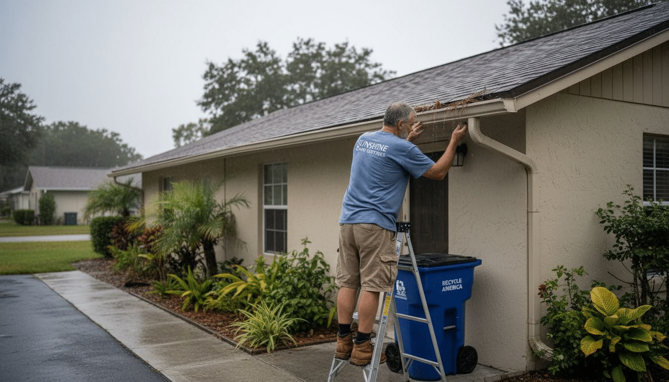 Florida home gutters in light rain