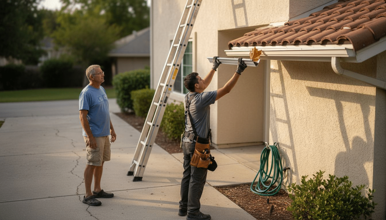 Installer working on Florida home gutter system