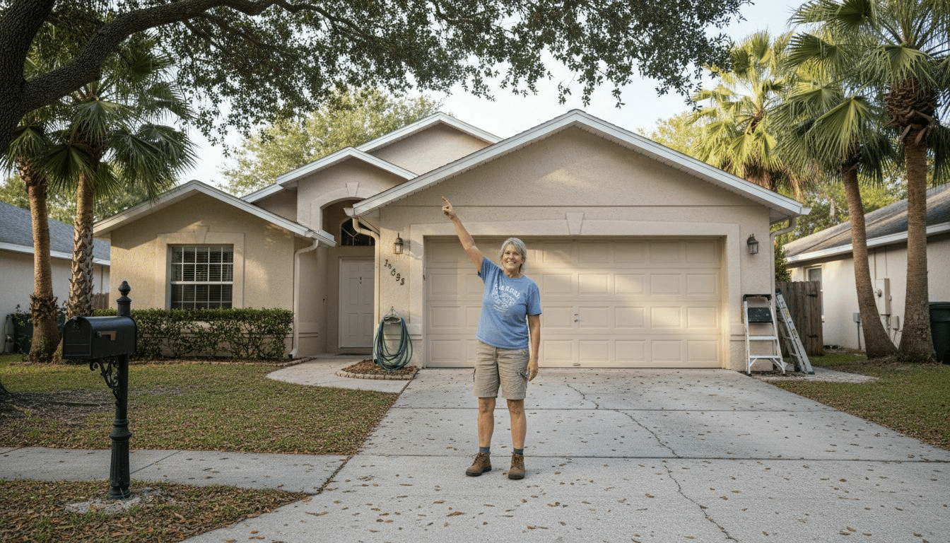 Florida home with new aluminum gutters and homeowner