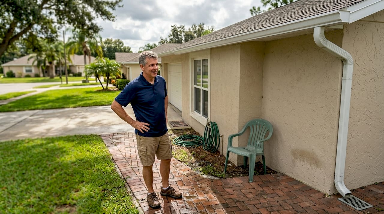 Rain water flowing through home gutters