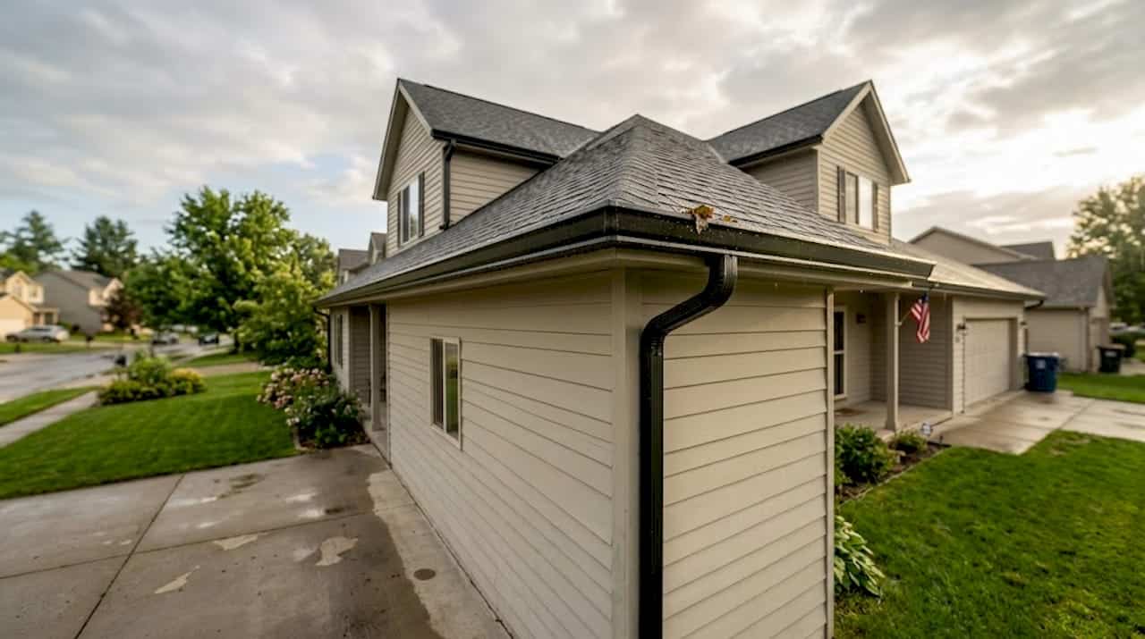 House exterior with clean rain gutters after rainfall