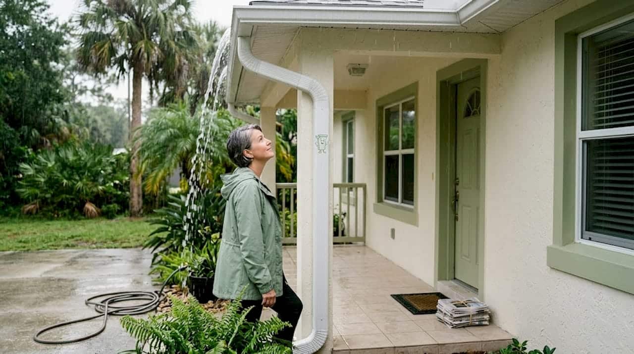 Oversized gutters on Florida home during rain