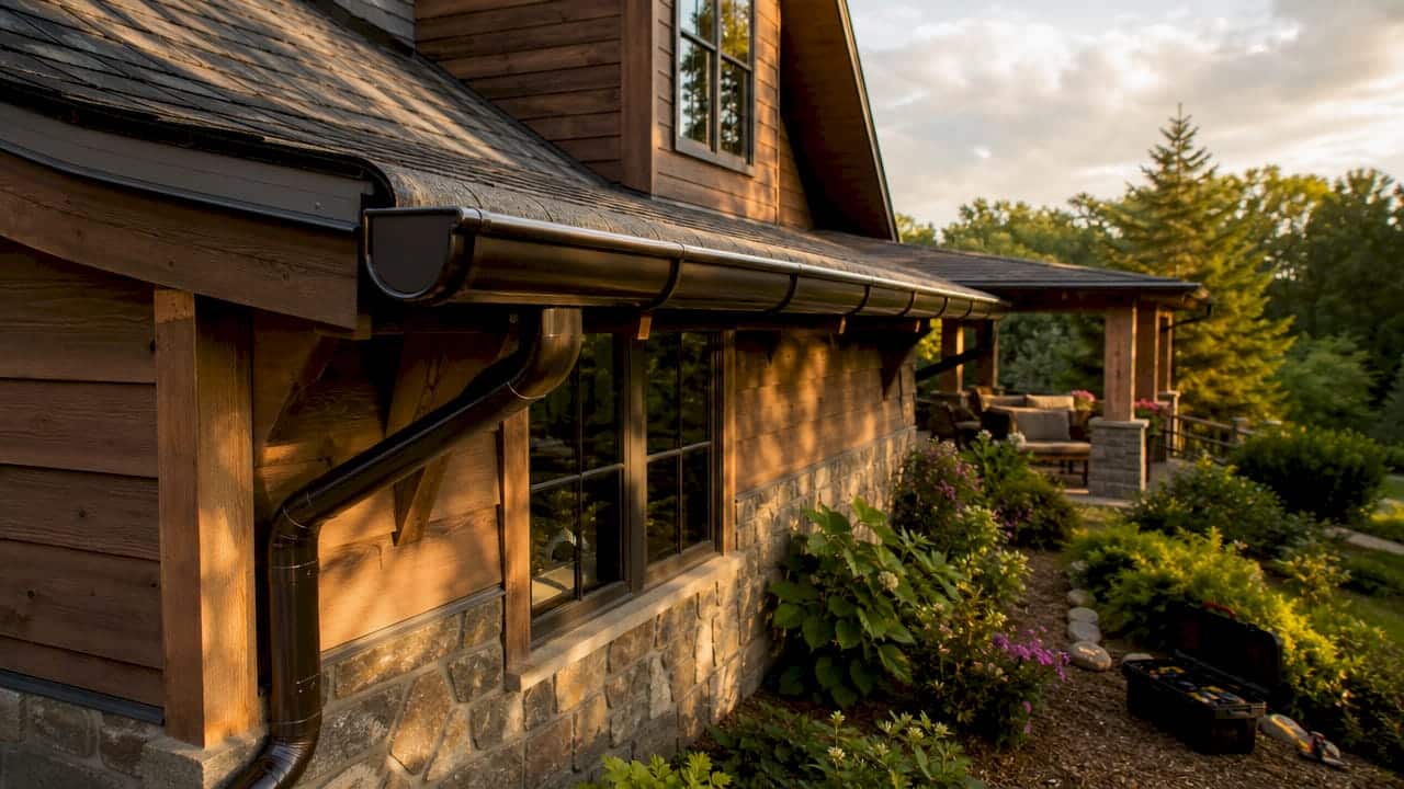Home exterior showing half round gutters installed
