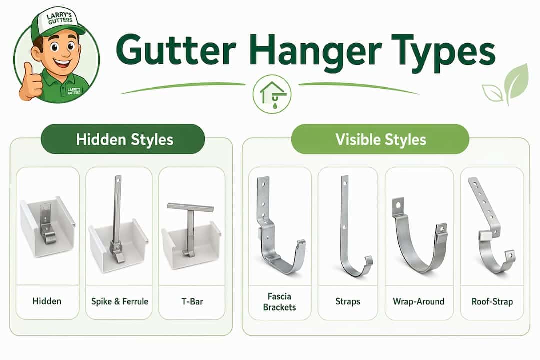 Infographic comparing hidden and visible gutter hanger types