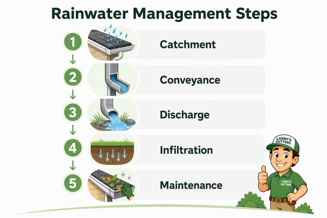 Infographic illustrating rainwater management process steps