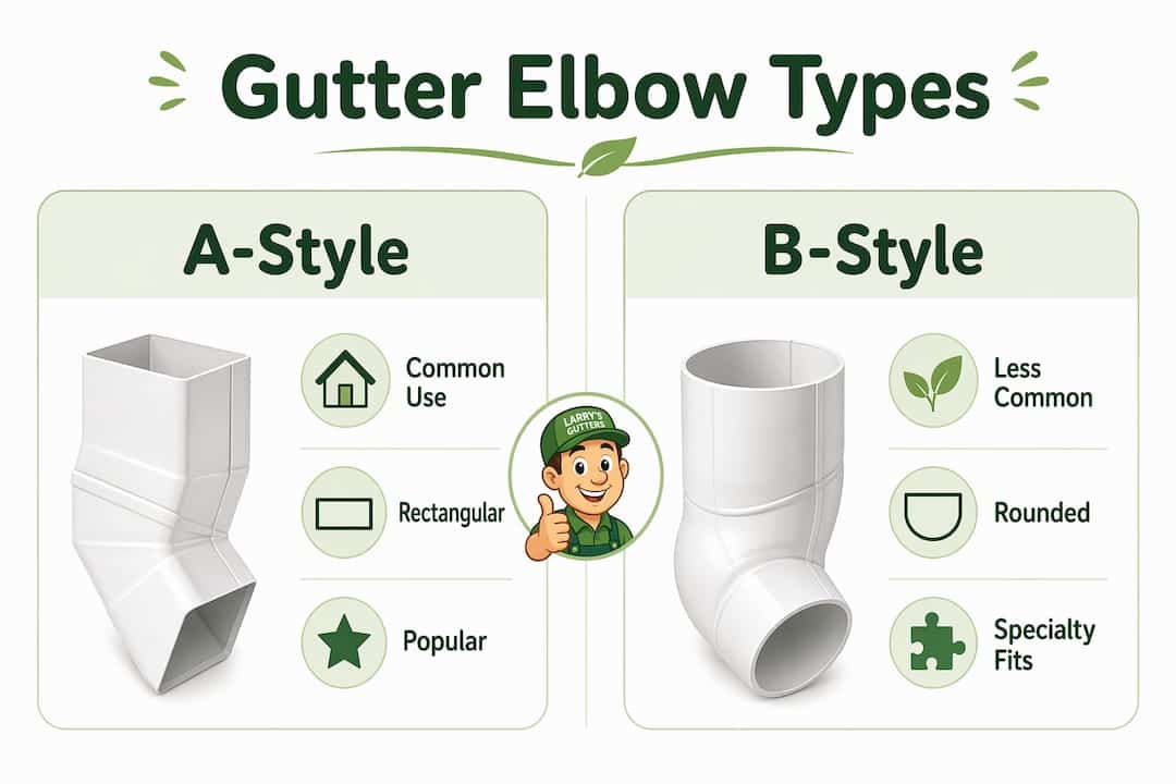 Infographic comparing A-style and B-style gutter elbows