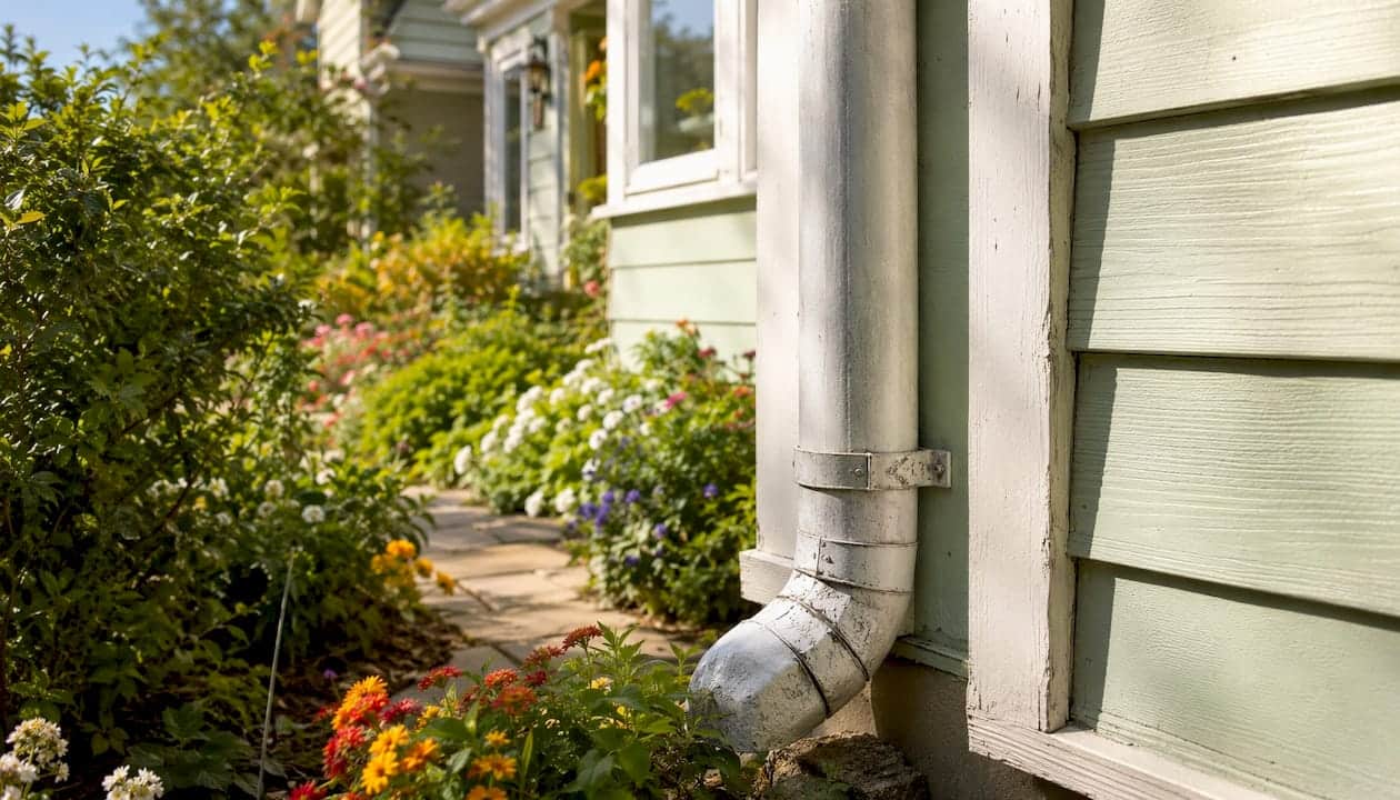 Gutter downspout elbow and siding connection