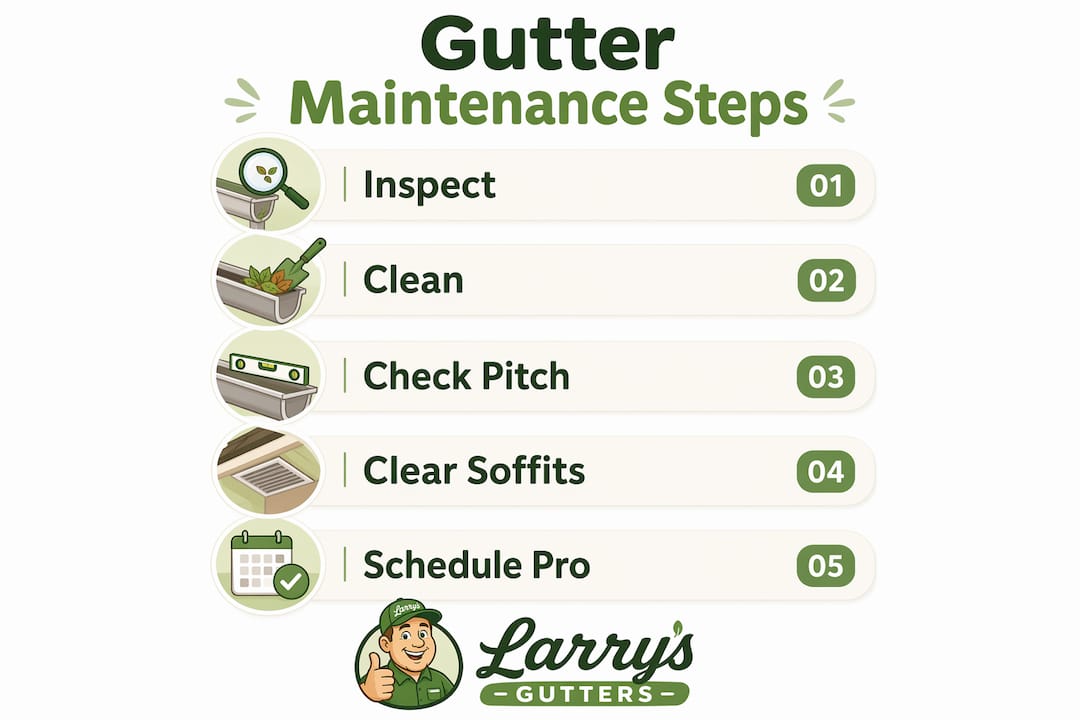 Infographic showing step-by-step gutter maintenance checklist