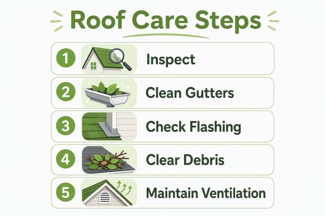 Infographic showing roof water damage prevention steps
