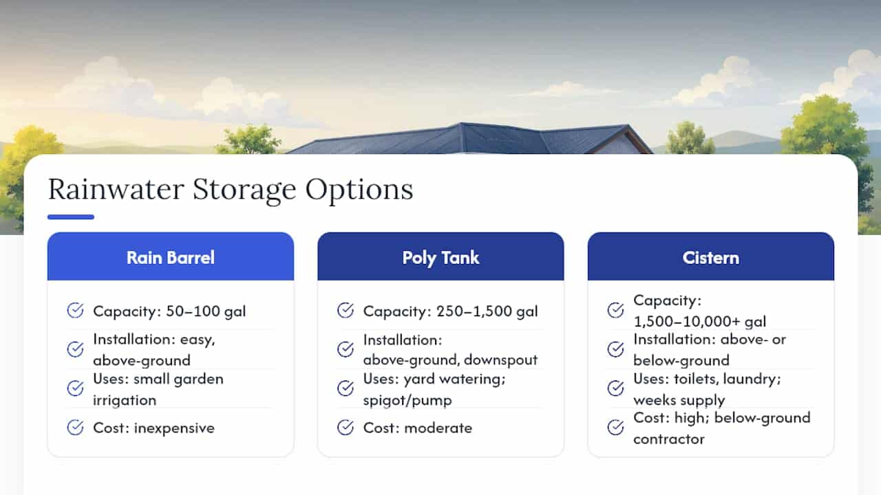 Diagram comparing rainwater storage options and sizes