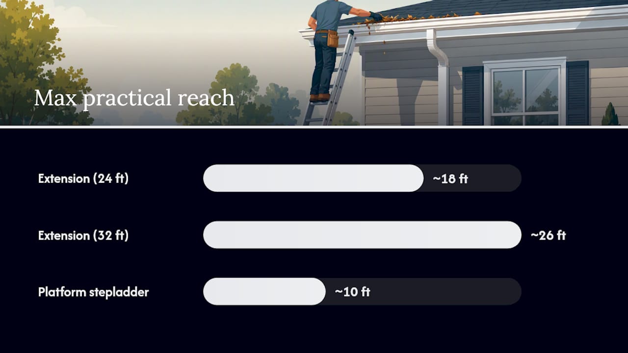 Diagram comparing ladder types used for gutter cleaning