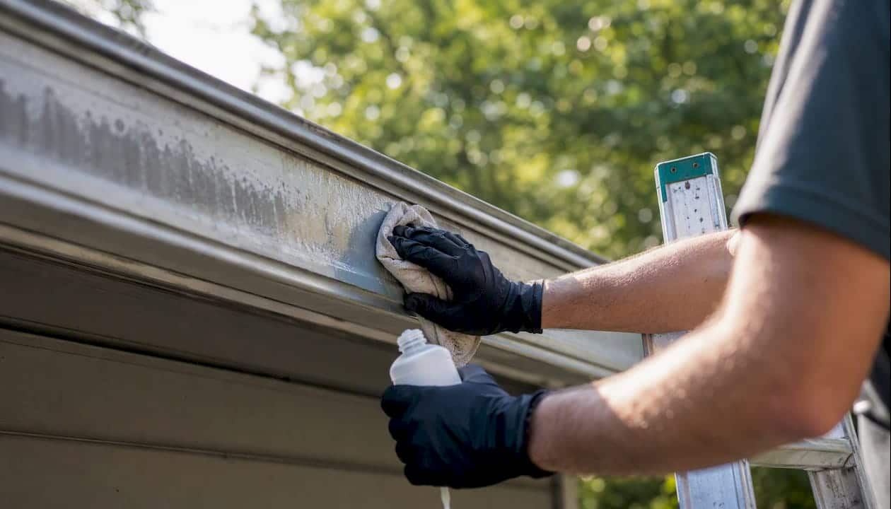 Hand cleaning aluminum gutter oxidation