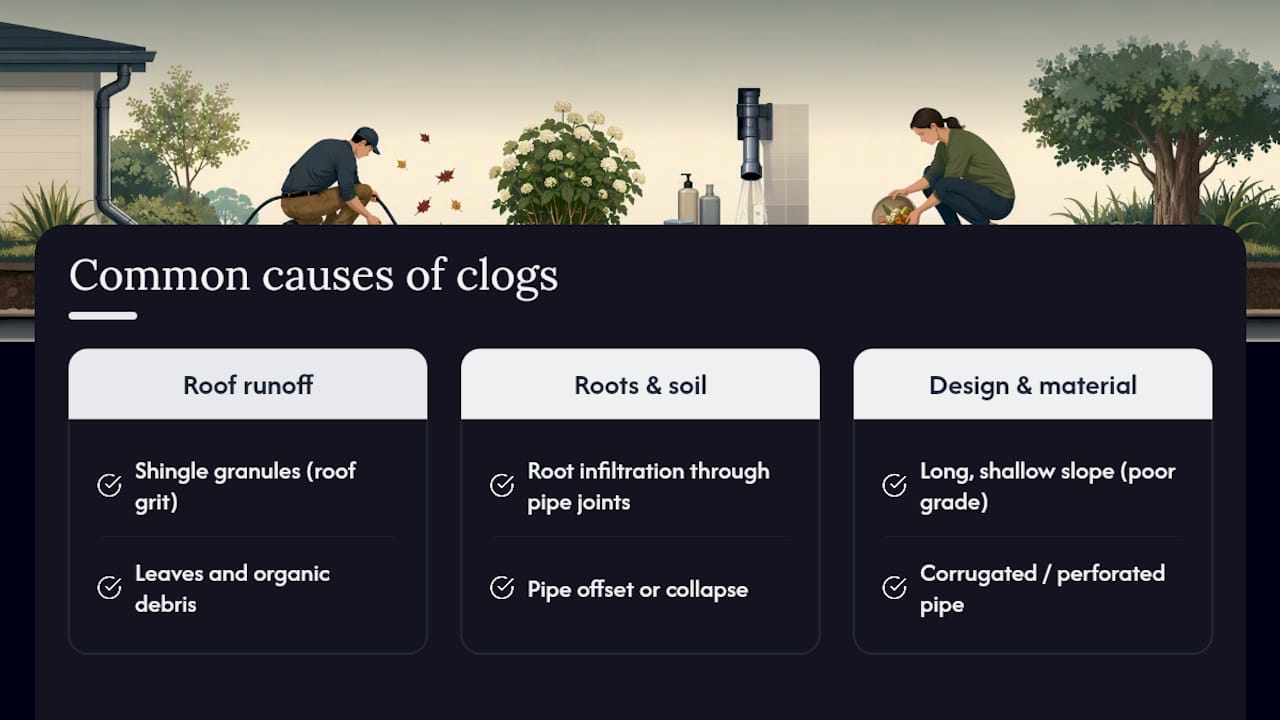 Diagram of common underground drain clog causes