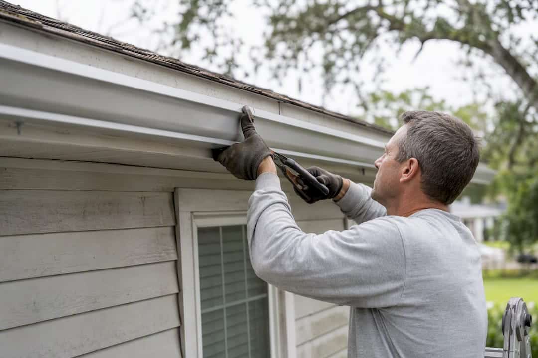 Worker installing seamless gutter on Florida home