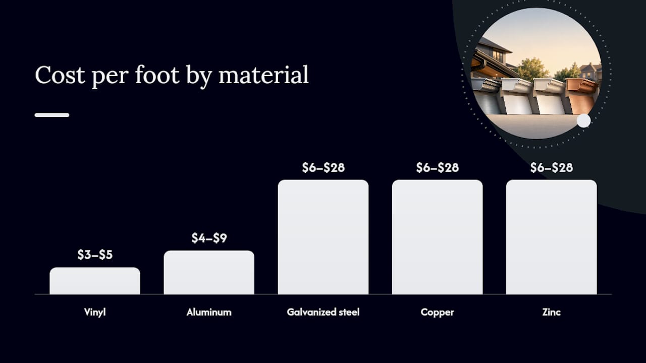 Diagram comparing gutter material costs per foot