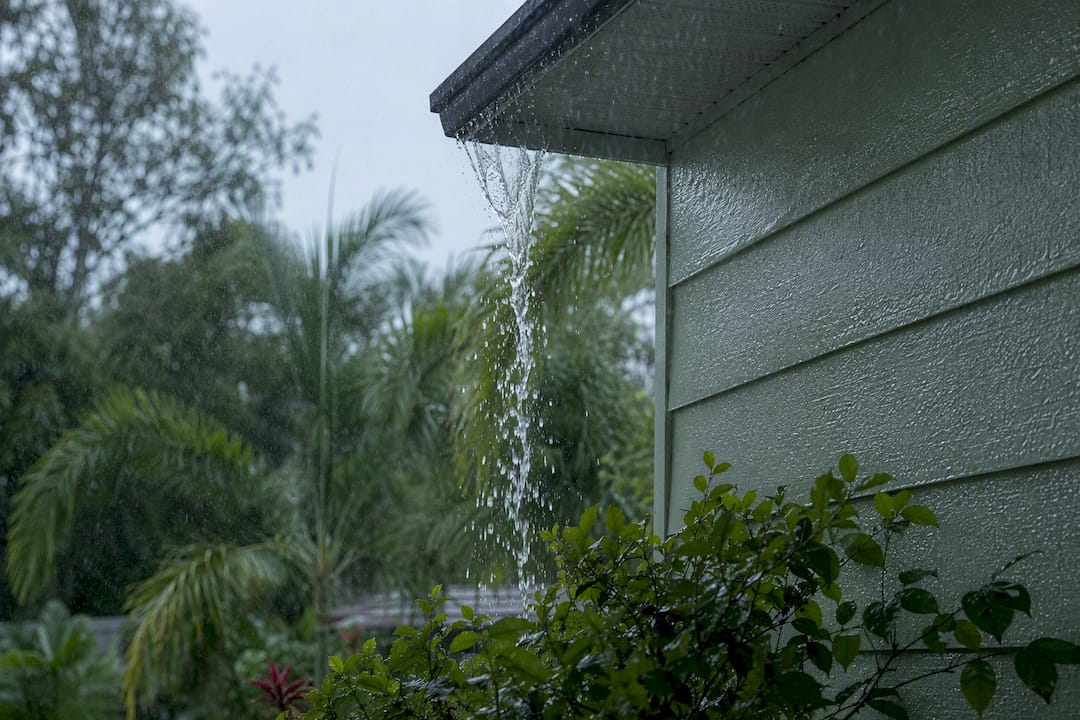 Gutter overflowing water on Florida home exterior