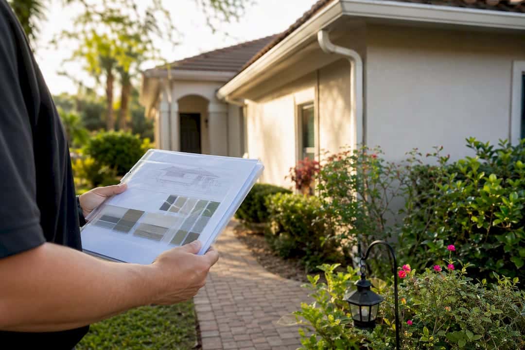 Hands holding HOA application packet outdoors