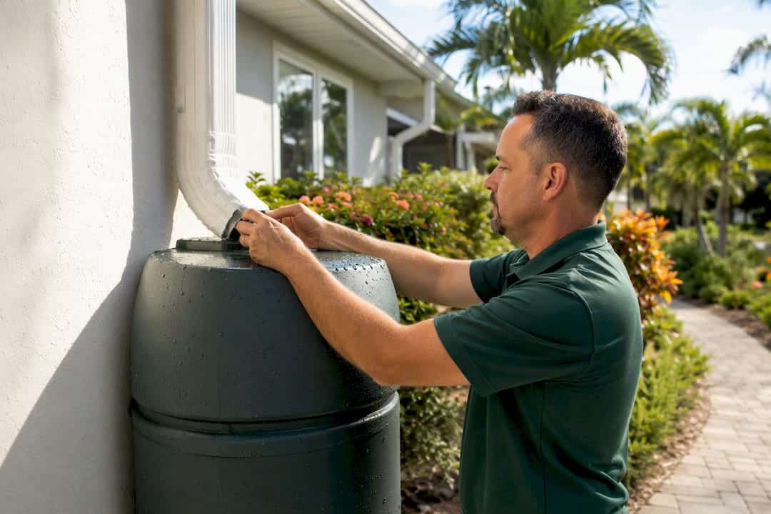 Rain barrel installed under downspout