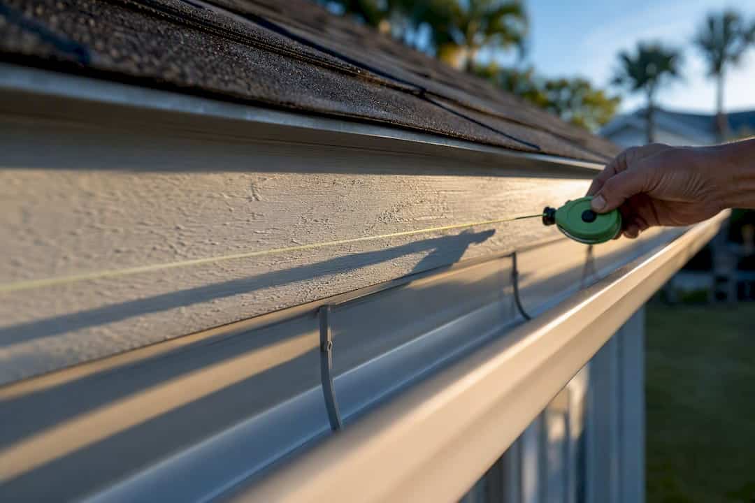 Chalk line marking a sloped gutter run