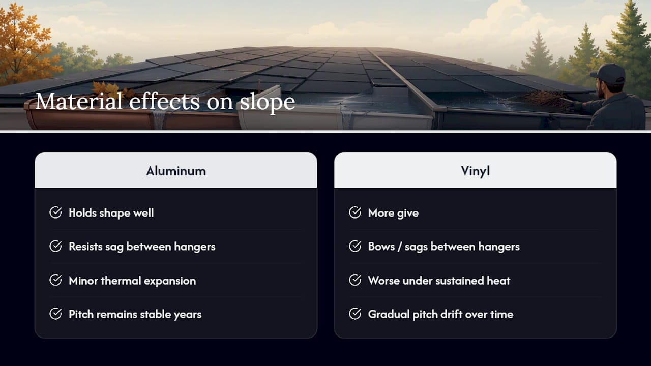 Aluminum and vinyl gutter slope comparison