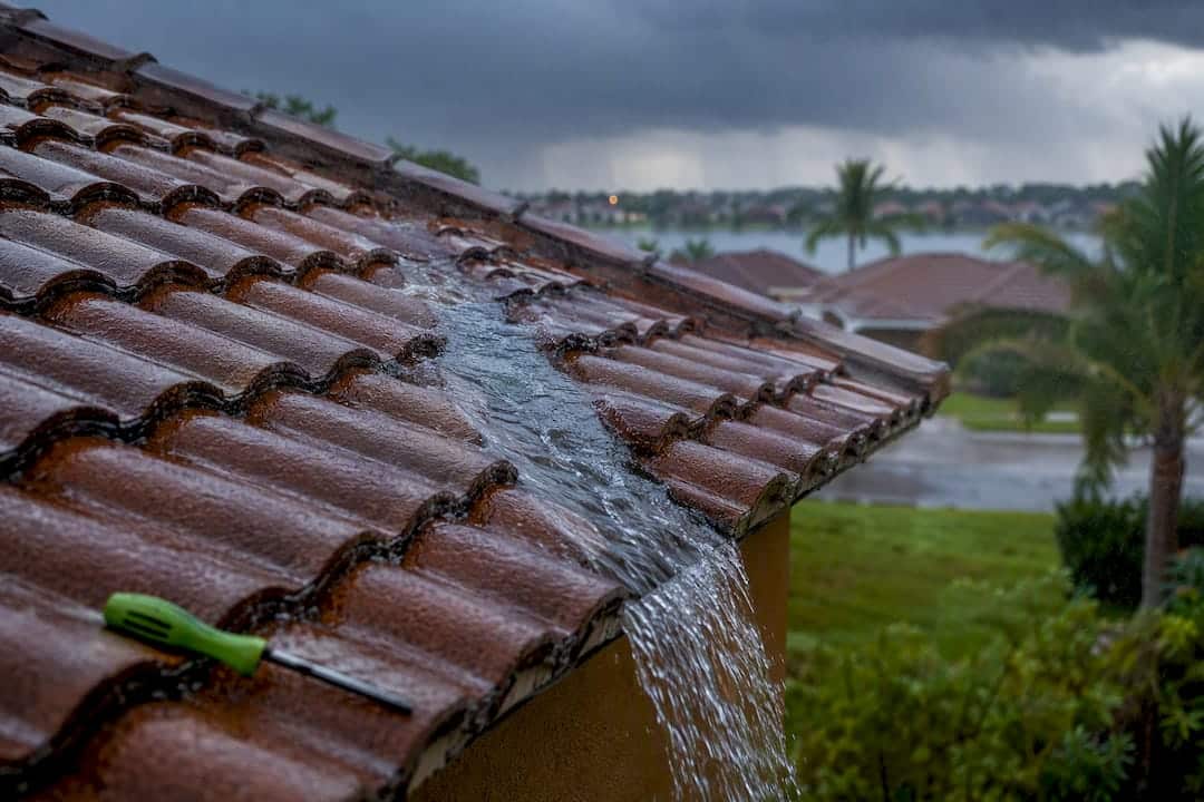 Rainwater overshooting a roof valley